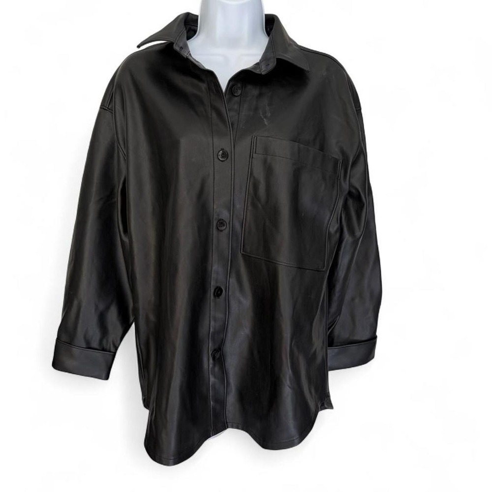 Abercrombie & Fitch Oversized Vegan Leather Shirt Women Small Black Button Up